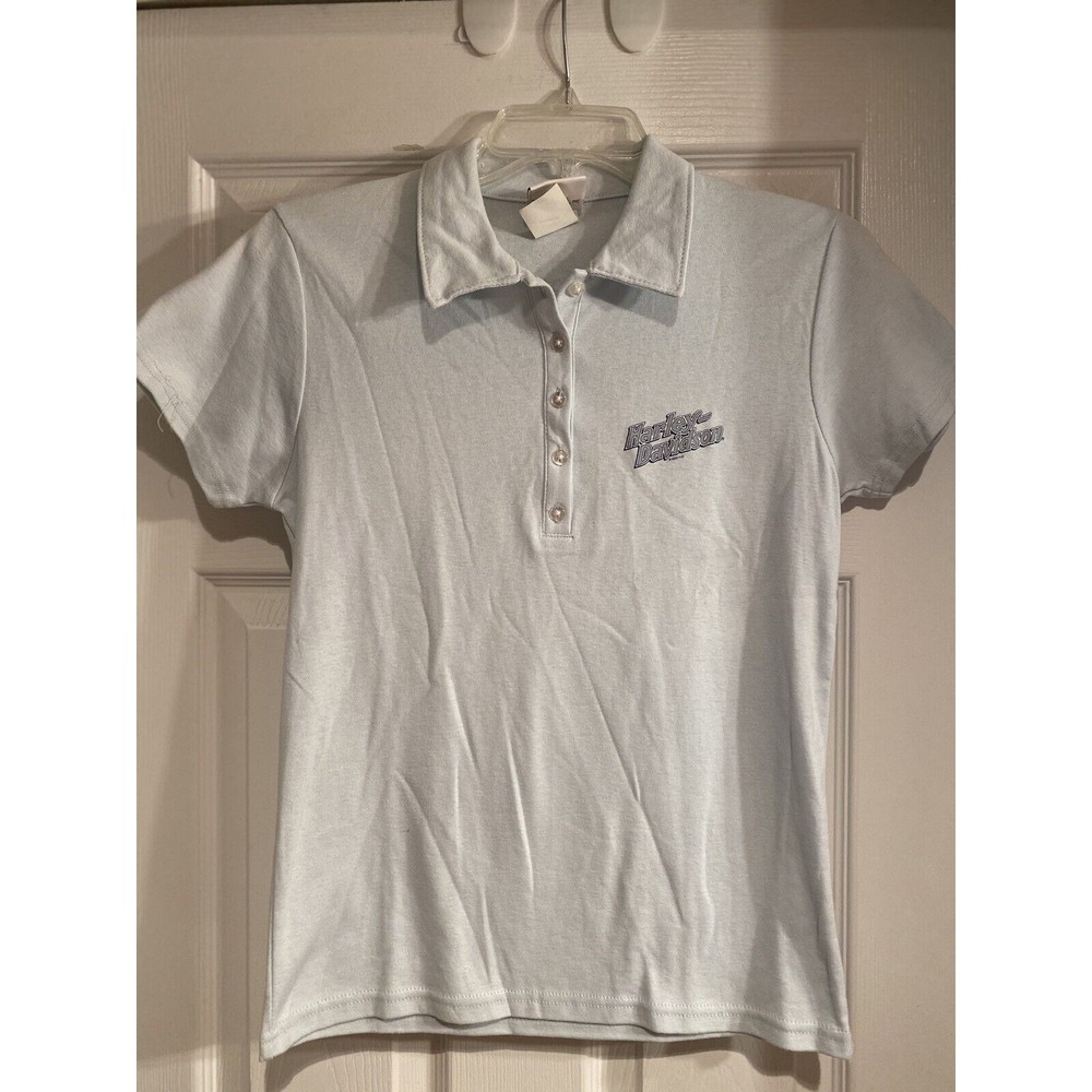 HARLEY DAVIDSON MOTORCYCLES KONA HAWAII LIGHT BLUE S/S POLO SHIRT WOMENS SZ L